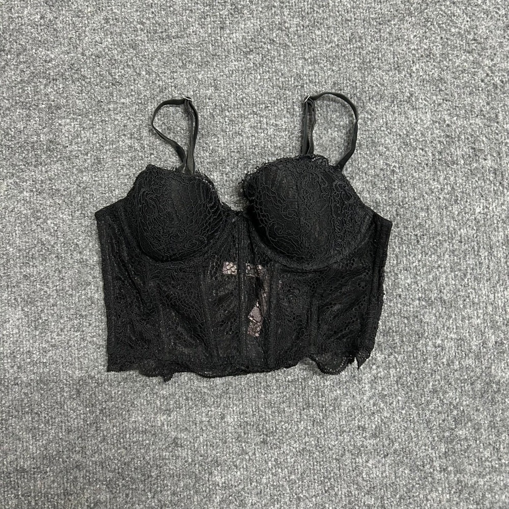 Victoria's Secret Corset Top Womens 34B Black Viscose Lace Dream Angels Lined